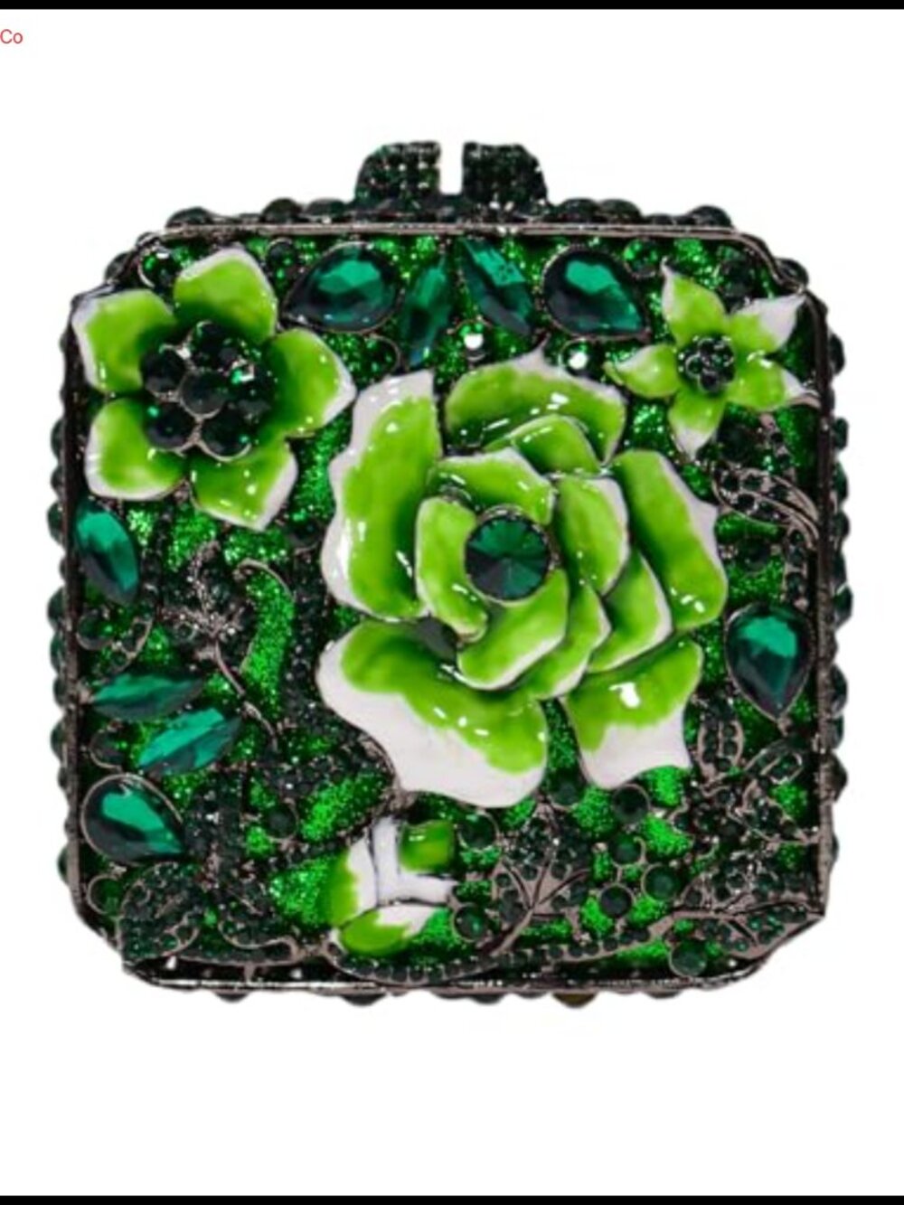 Floral Rhinestone Mini Box Clutch Evening Bag with Metal Chain Strap
